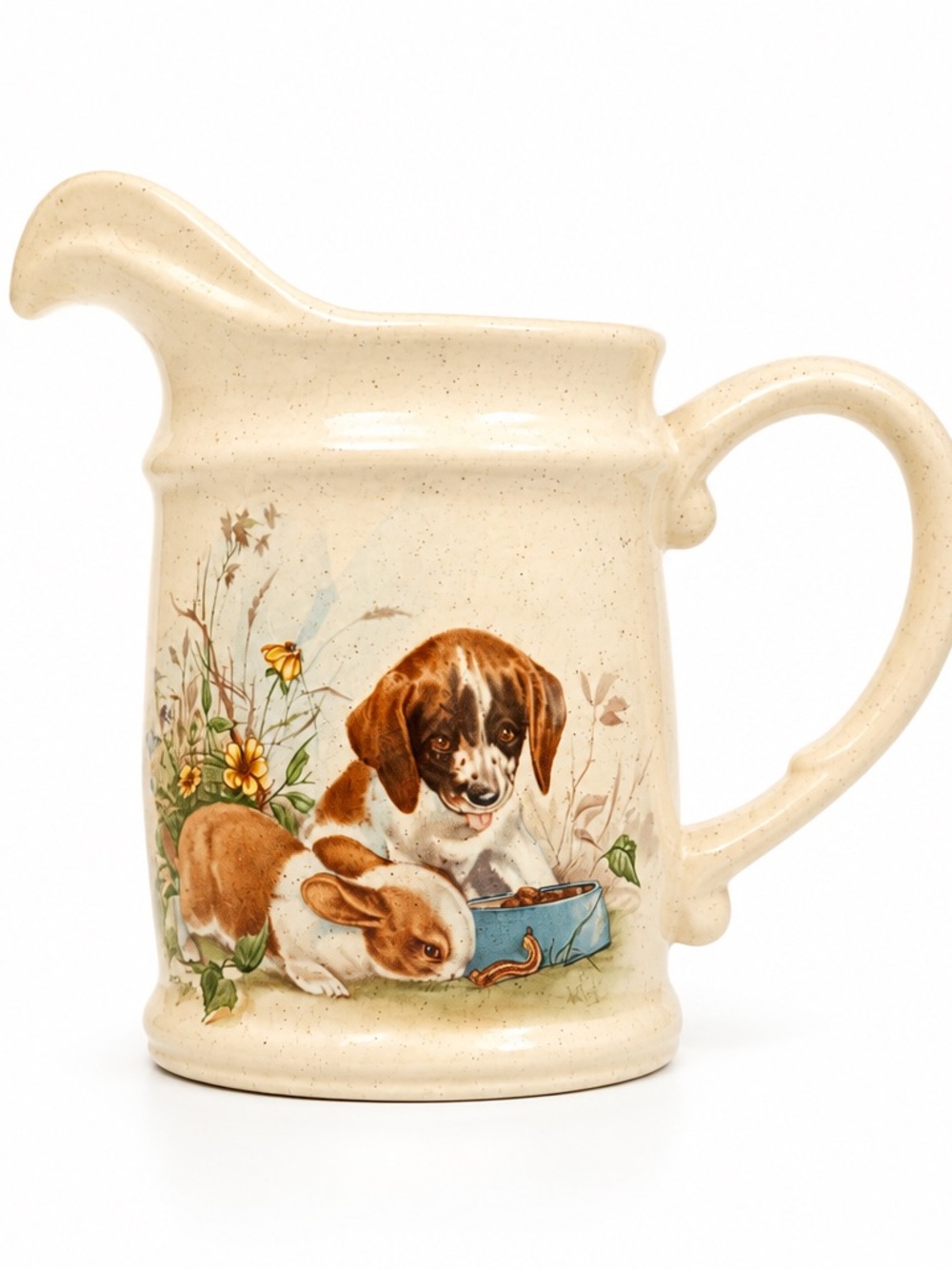 EUC! Ashdale Cream Milk Jug Pitcher 2 Sided w/Puppy & Kitty & Bunny